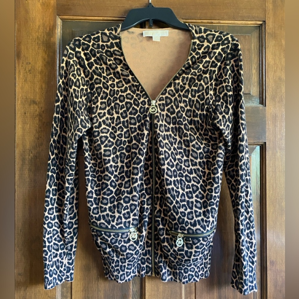 Michael kors leopard knitted cardigan sweater